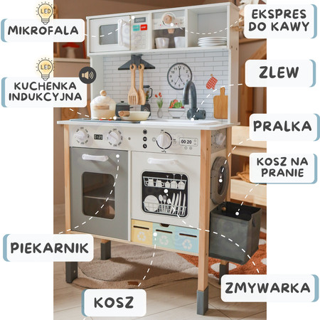 WOOPIE GREEN Drewniana Interaktywna Kuchnia 9w1 z Pralką i Tablicą