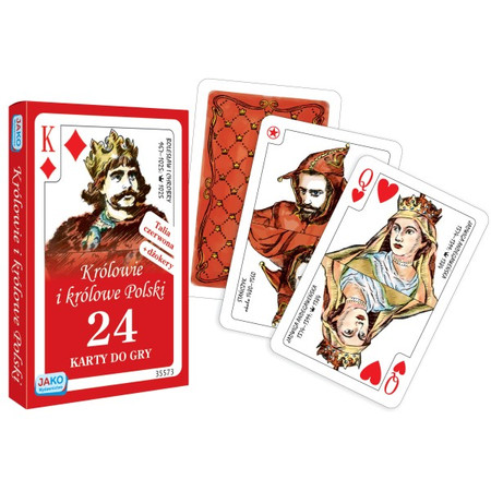 Karty do gry Królowie i królowe Polski 24 listki talia czerwona