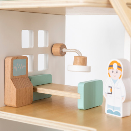 VIGA Drewniany Szpital Z Karetką Winda Zestaw 15 el