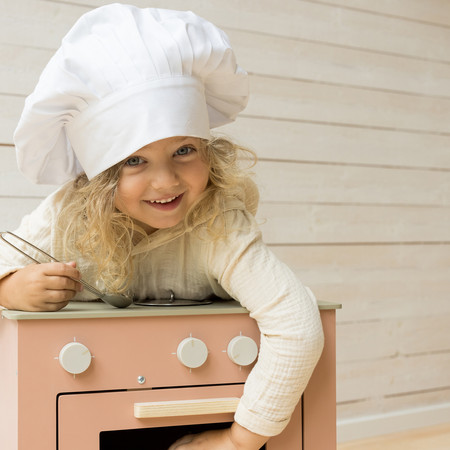Różowa drewniana kuchenka dla dzieci, kuchnia, piekarnik gotowanie, Micki