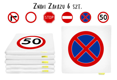 Poduszki kwadratowe ekoskóra Znaki drogowe ZAKAZU 6 szt.