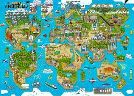 BOPSTER, Puzzle 8-BIT 1000 elem - MAPA ŚWIATA