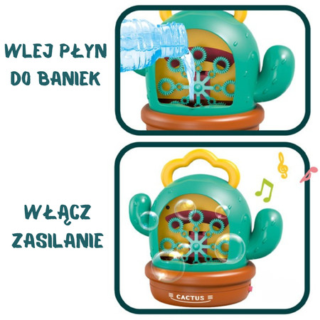 WOOPIE Elektryczna Maszyna Do Baniek Mydlanych Kaktus Efekty Dźwiękowe i Świetlne