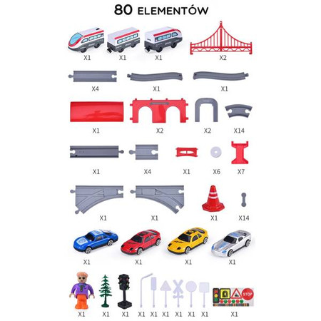 WOOPIE Kolejka Elektryczna Tor Most Tunel 80 el.