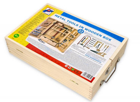 Drewniana walizka z półprofesjonalnymi narzędziami dla dziecka