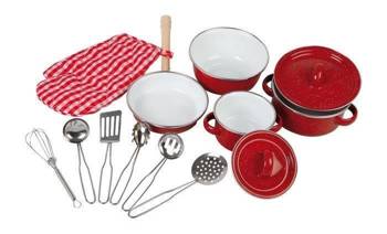 Czerwony zestaw kuchenny dla dzieci - garnki, small foot - zabawki dla dzieci kuchnia