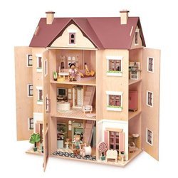 Drewniany czteropiętrowy domek dla lalek, Tender Leaf Toys