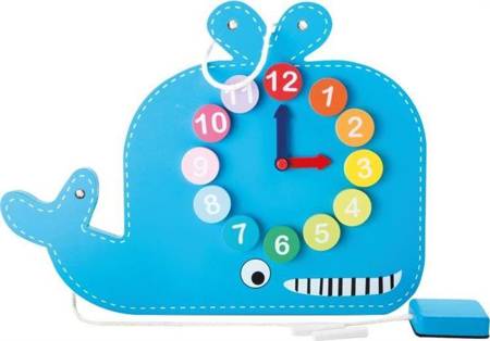Zegar dla dziecka, Dwustronny wieloryb, 10323-Small Foot - nauka na zegarze